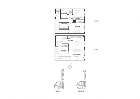 Floor plan for 3 beds, 3 baths, 1060 sqft